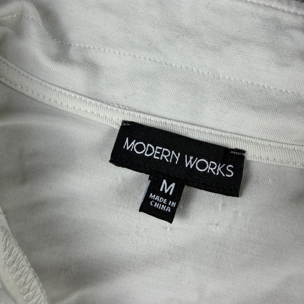 MODERN WORKS Ruched Fitted Short Sleeve Button Up Shirt Womens Medium White - Picture 9 of 13